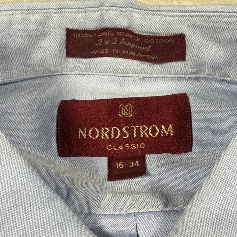Nordstrom Dress Shirt Mens 16-34 Blue Classic Pinpoint Oxford Button Down Cotton - Picture 4 of 7